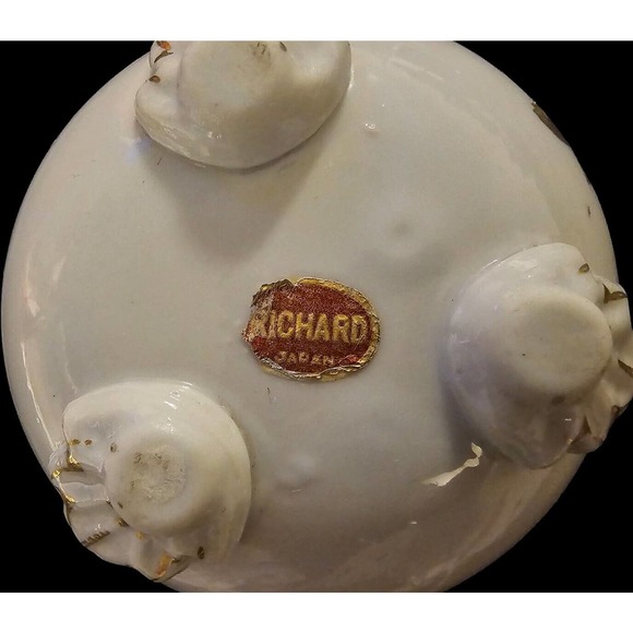 Vintage Porcelain Trinket Dish Andre Richard Japan Floral Missing Lid 3 Feet - Picture 8 of 8